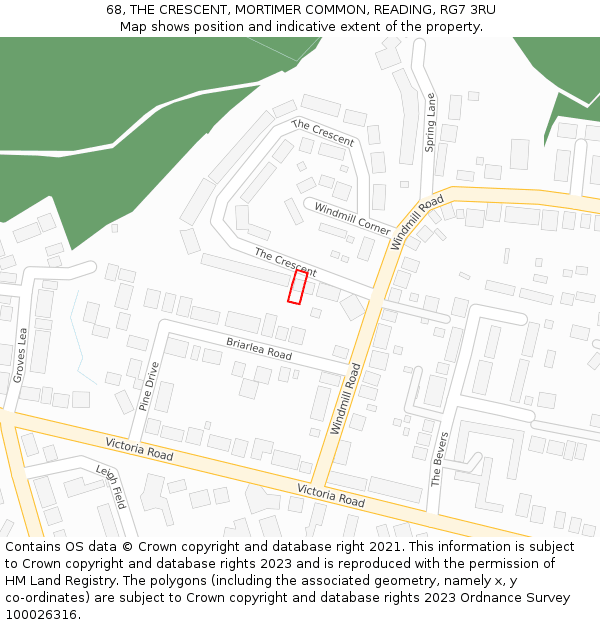 68, THE CRESCENT, MORTIMER COMMON, READING, RG7 3RU: Location map and indicative extent of plot