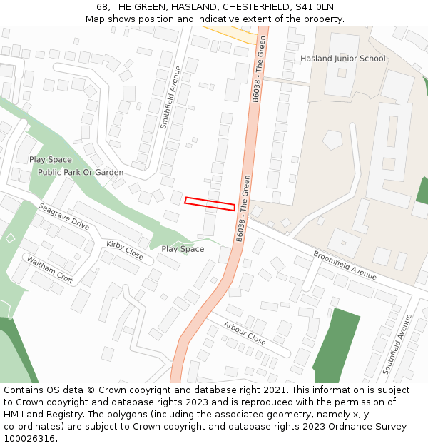 68, THE GREEN, HASLAND, CHESTERFIELD, S41 0LN: Location map and indicative extent of plot