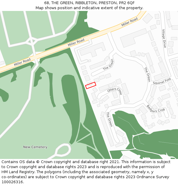 68, THE GREEN, RIBBLETON, PRESTON, PR2 6QF: Location map and indicative extent of plot