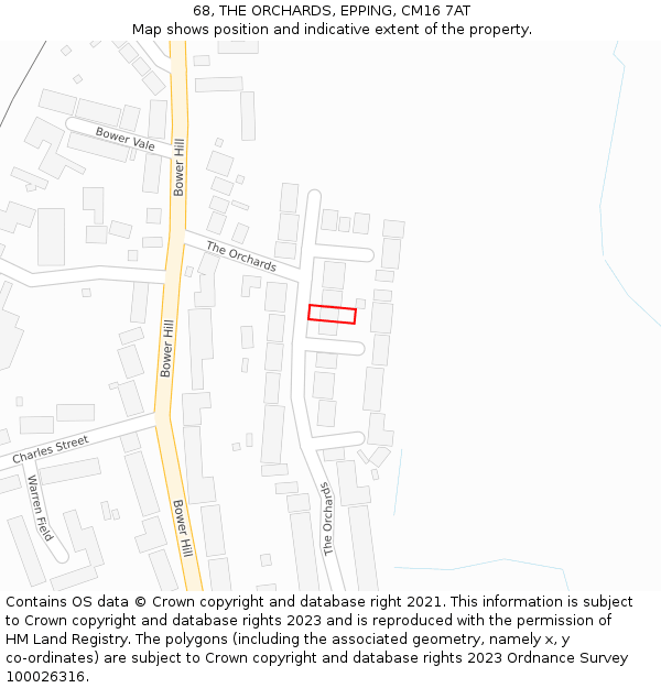 68, THE ORCHARDS, EPPING, CM16 7AT: Location map and indicative extent of plot