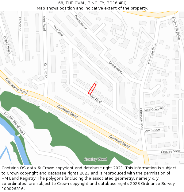 68, THE OVAL, BINGLEY, BD16 4RQ: Location map and indicative extent of plot