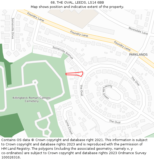 68, THE OVAL, LEEDS, LS14 6BB: Location map and indicative extent of plot