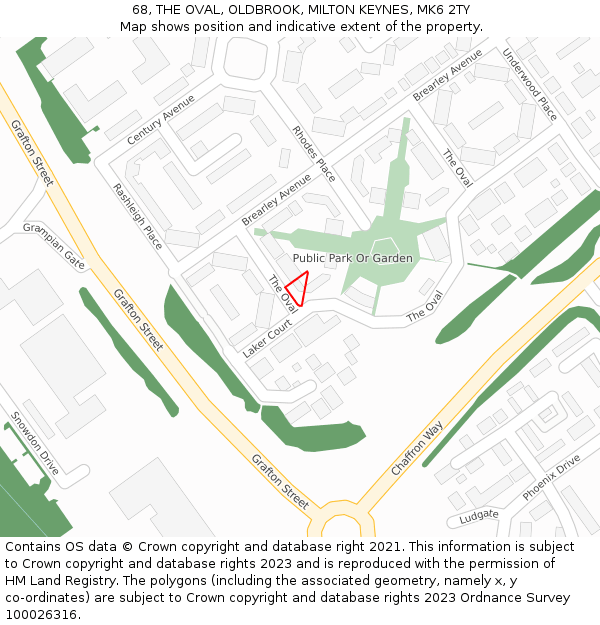 68, THE OVAL, OLDBROOK, MILTON KEYNES, MK6 2TY: Location map and indicative extent of plot