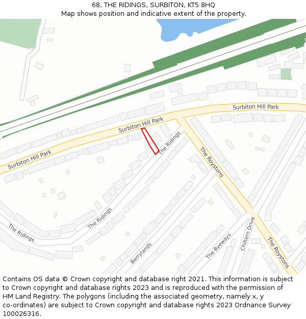 68, THE RIDINGS, SURBITON, KT5 8HQ: Location map and indicative extent of plot