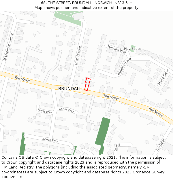 68, THE STREET, BRUNDALL, NORWICH, NR13 5LH: Location map and indicative extent of plot