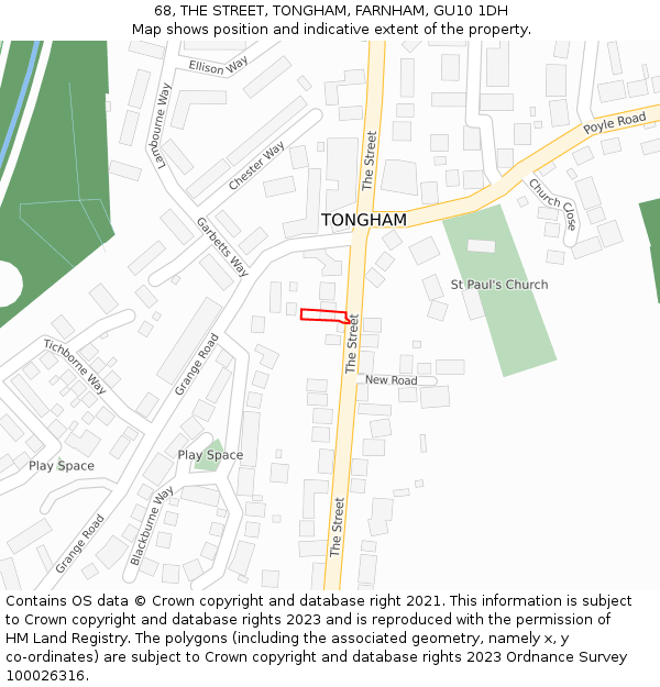 68, THE STREET, TONGHAM, FARNHAM, GU10 1DH: Location map and indicative extent of plot