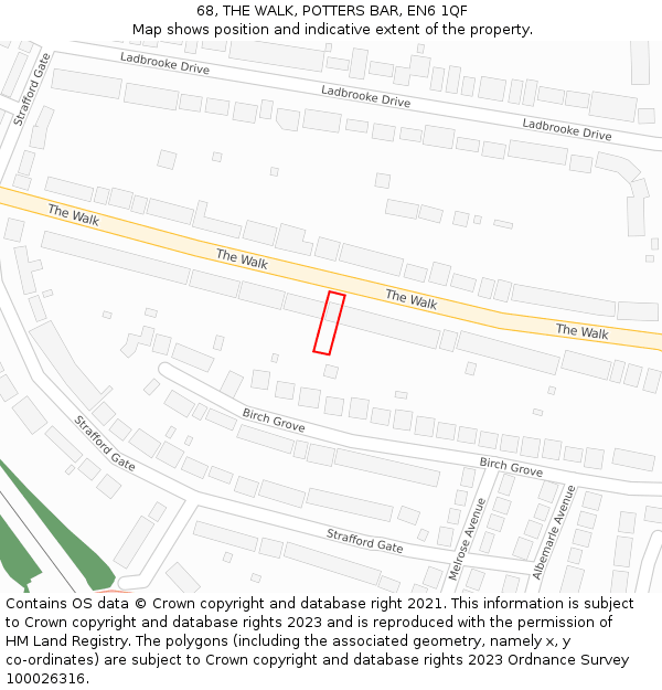 68, THE WALK, POTTERS BAR, EN6 1QF: Location map and indicative extent of plot