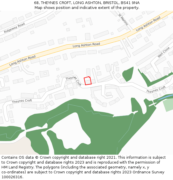 68, THEYNES CROFT, LONG ASHTON, BRISTOL, BS41 9NA: Location map and indicative extent of plot