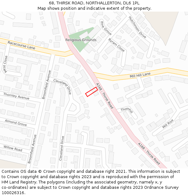 68, THIRSK ROAD, NORTHALLERTON, DL6 1PL: Location map and indicative extent of plot