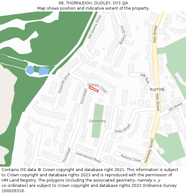 68, THORNLEIGH, DUDLEY, DY3 2JA: Location map and indicative extent of plot