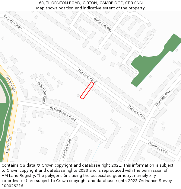 68, THORNTON ROAD, GIRTON, CAMBRIDGE, CB3 0NN: Location map and indicative extent of plot