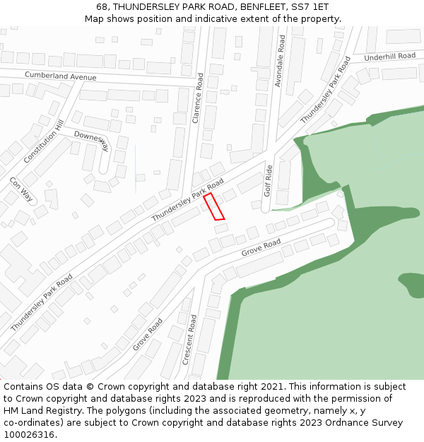 68, THUNDERSLEY PARK ROAD, BENFLEET, SS7 1ET: Location map and indicative extent of plot
