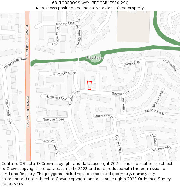 68, TORCROSS WAY, REDCAR, TS10 2SQ: Location map and indicative extent of plot