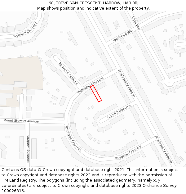 68, TREVELYAN CRESCENT, HARROW, HA3 0RJ: Location map and indicative extent of plot