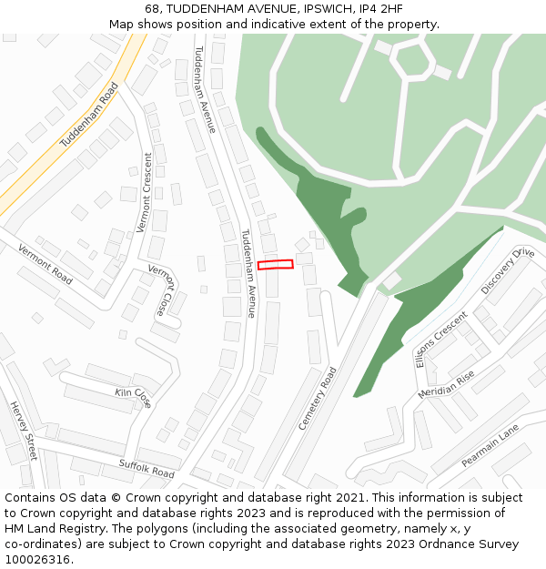 68, TUDDENHAM AVENUE, IPSWICH, IP4 2HF: Location map and indicative extent of plot