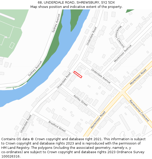 68, UNDERDALE ROAD, SHREWSBURY, SY2 5DX: Location map and indicative extent of plot