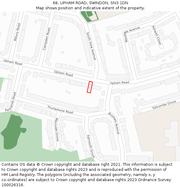 68, UPHAM ROAD, SWINDON, SN3 1DN: Location map and indicative extent of plot