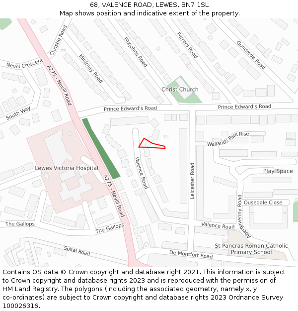 68, VALENCE ROAD, LEWES, BN7 1SL: Location map and indicative extent of plot