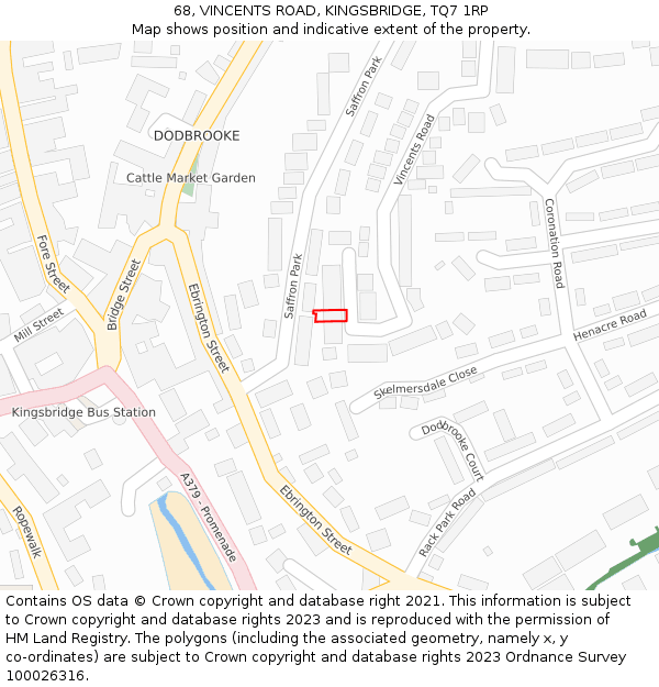 68, VINCENTS ROAD, KINGSBRIDGE, TQ7 1RP: Location map and indicative extent of plot