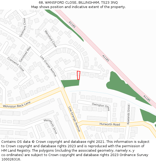 68, WANSFORD CLOSE, BILLINGHAM, TS23 3NQ: Location map and indicative extent of plot