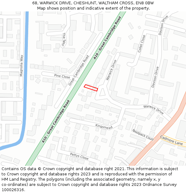 68, WARWICK DRIVE, CHESHUNT, WALTHAM CROSS, EN8 0BW: Location map and indicative extent of plot