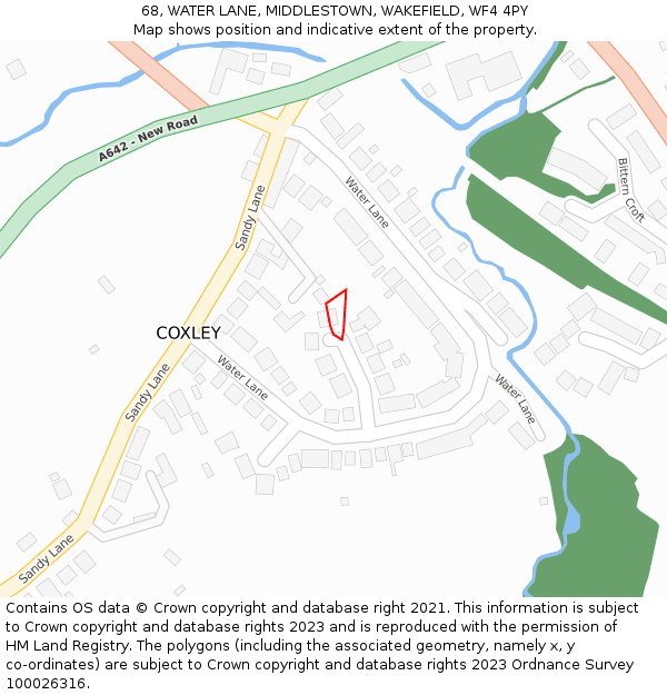 68, WATER LANE, MIDDLESTOWN, WAKEFIELD, WF4 4PY: Location map and indicative extent of plot