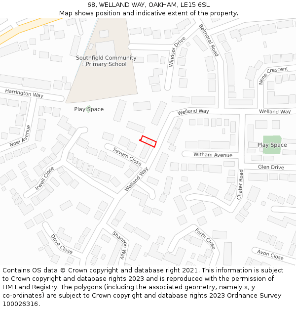 68, WELLAND WAY, OAKHAM, LE15 6SL: Location map and indicative extent of plot