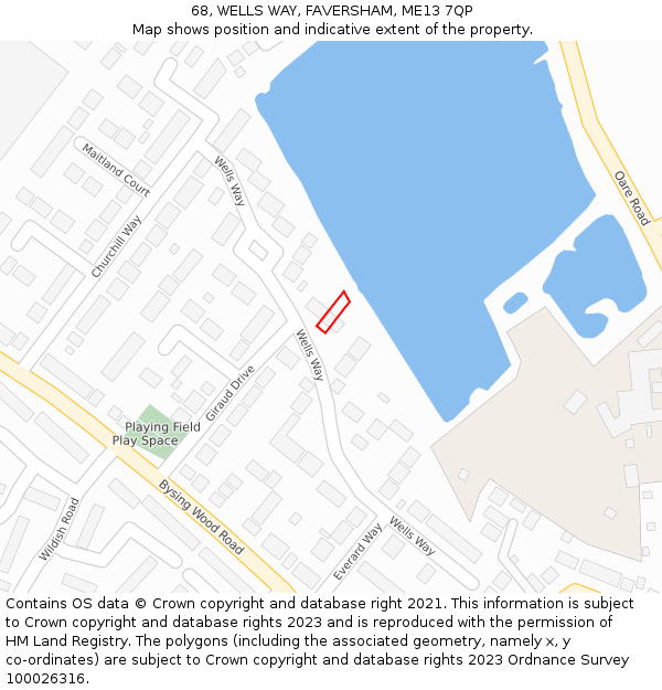 68, WELLS WAY, FAVERSHAM, ME13 7QP: Location map and indicative extent of plot