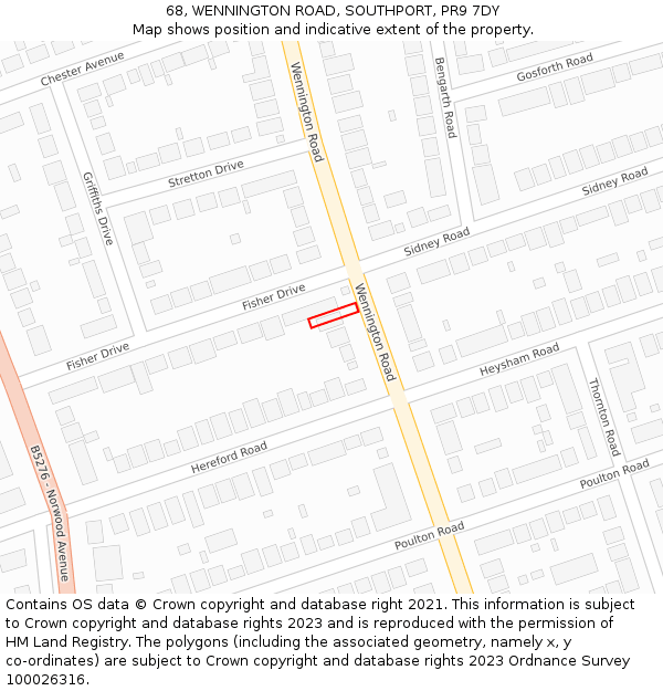 68, WENNINGTON ROAD, SOUTHPORT, PR9 7DY: Location map and indicative extent of plot