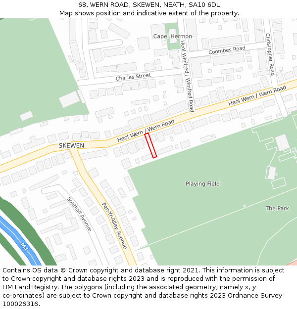 68, WERN ROAD, SKEWEN, NEATH, SA10 6DL: Location map and indicative extent of plot