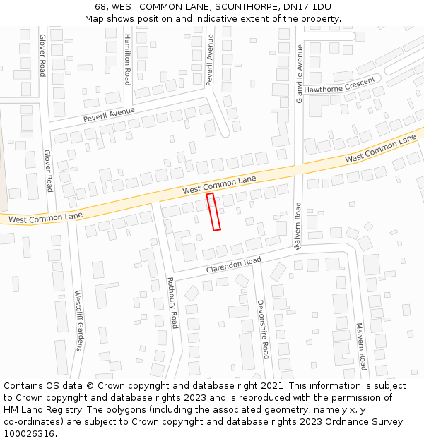 68, WEST COMMON LANE, SCUNTHORPE, DN17 1DU: Location map and indicative extent of plot