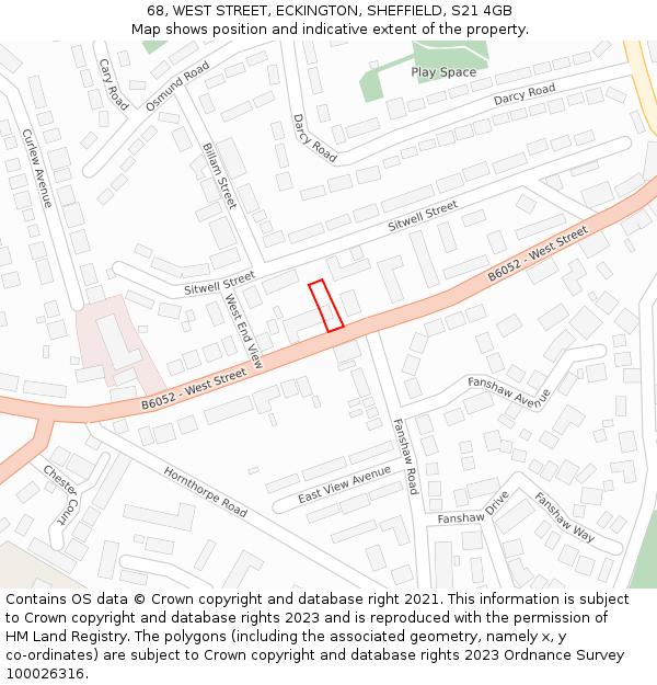 68, WEST STREET, ECKINGTON, SHEFFIELD, S21 4GB: Location map and indicative extent of plot