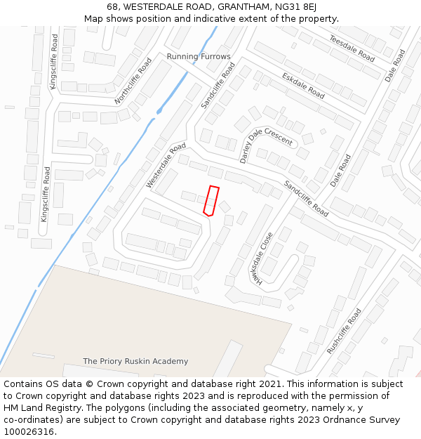 68, WESTERDALE ROAD, GRANTHAM, NG31 8EJ: Location map and indicative extent of plot