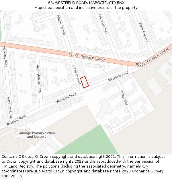 68, WESTFIELD ROAD, MARGATE, CT9 5NX: Location map and indicative extent of plot