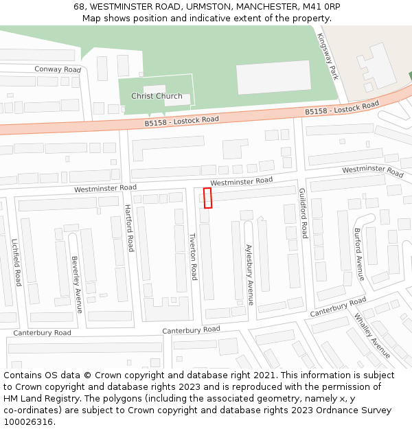 68, WESTMINSTER ROAD, URMSTON, MANCHESTER, M41 0RP: Location map and indicative extent of plot