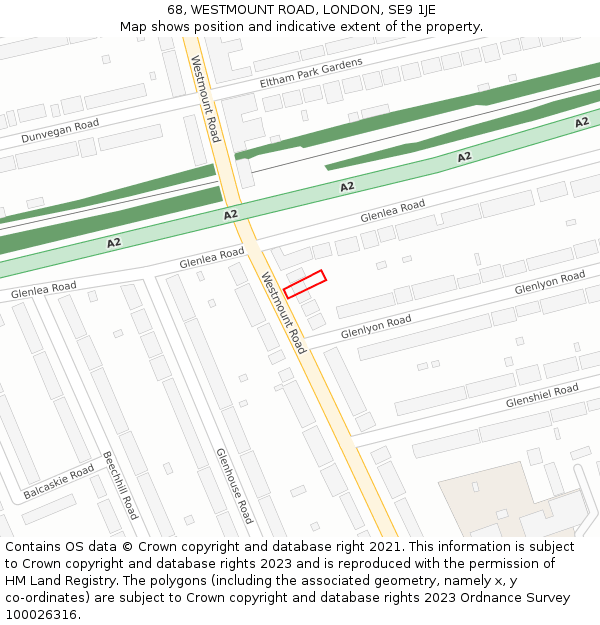 68, WESTMOUNT ROAD, LONDON, SE9 1JE: Location map and indicative extent of plot
