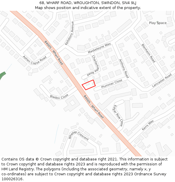 68, WHARF ROAD, WROUGHTON, SWINDON, SN4 9LJ: Location map and indicative extent of plot