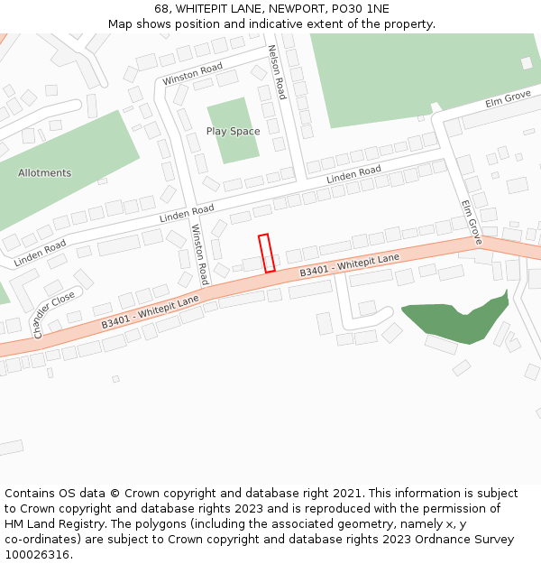 68, WHITEPIT LANE, NEWPORT, PO30 1NE: Location map and indicative extent of plot