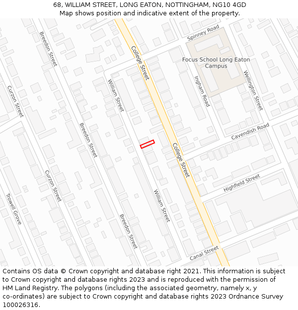 68, WILLIAM STREET, LONG EATON, NOTTINGHAM, NG10 4GD: Location map and indicative extent of plot