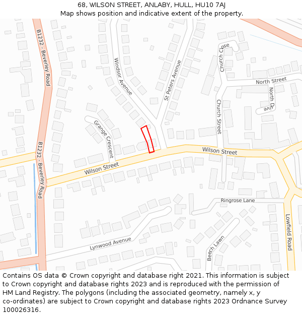 68, WILSON STREET, ANLABY, HULL, HU10 7AJ: Location map and indicative extent of plot