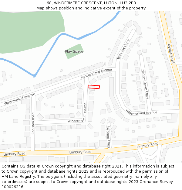 68, WINDERMERE CRESCENT, LUTON, LU3 2PR: Location map and indicative extent of plot