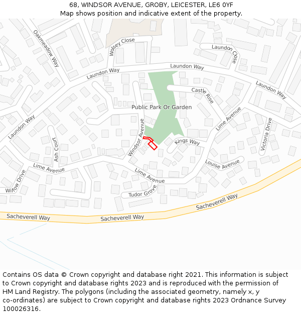 68, WINDSOR AVENUE, GROBY, LEICESTER, LE6 0YF: Location map and indicative extent of plot