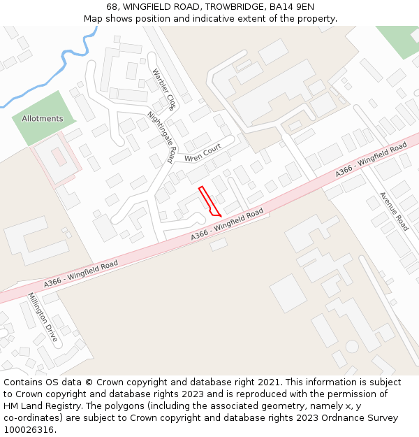 68, WINGFIELD ROAD, TROWBRIDGE, BA14 9EN: Location map and indicative extent of plot