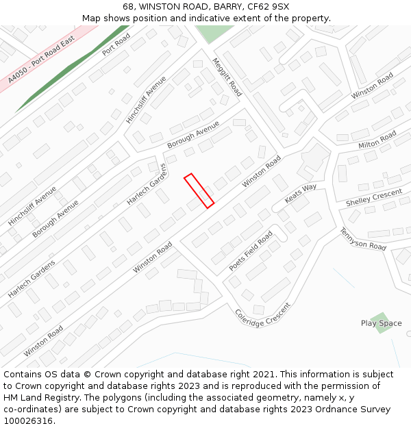 68, WINSTON ROAD, BARRY, CF62 9SX: Location map and indicative extent of plot