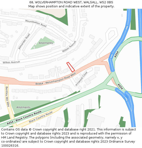 68, WOLVERHAMPTON ROAD WEST, WALSALL, WS2 0BS: Location map and indicative extent of plot