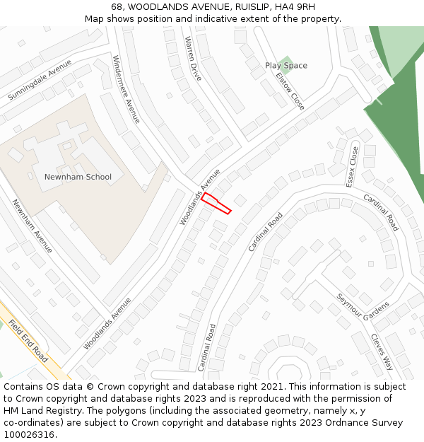 68, WOODLANDS AVENUE, RUISLIP, HA4 9RH: Location map and indicative extent of plot