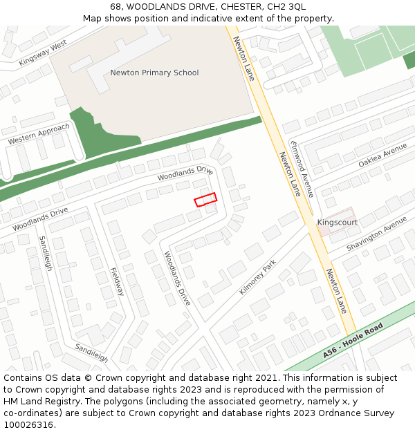 68, WOODLANDS DRIVE, CHESTER, CH2 3QL: Location map and indicative extent of plot