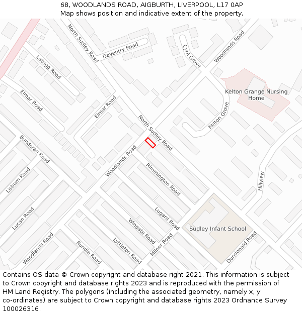 68, WOODLANDS ROAD, AIGBURTH, LIVERPOOL, L17 0AP: Location map and indicative extent of plot