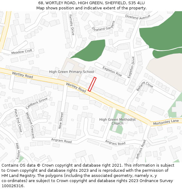 68, WORTLEY ROAD, HIGH GREEN, SHEFFIELD, S35 4LU: Location map and indicative extent of plot