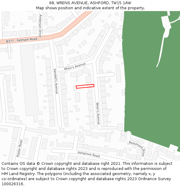 68, WRENS AVENUE, ASHFORD, TW15 1AW: Location map and indicative extent of plot